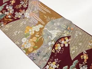 松に草花・鶴模様織出し袋帯